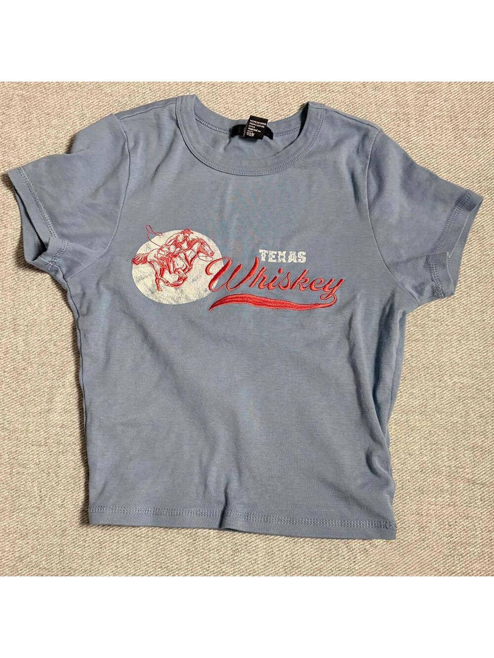 Forever 21 Texas Whiskey Western Graphic Tee Blue Size S RARE